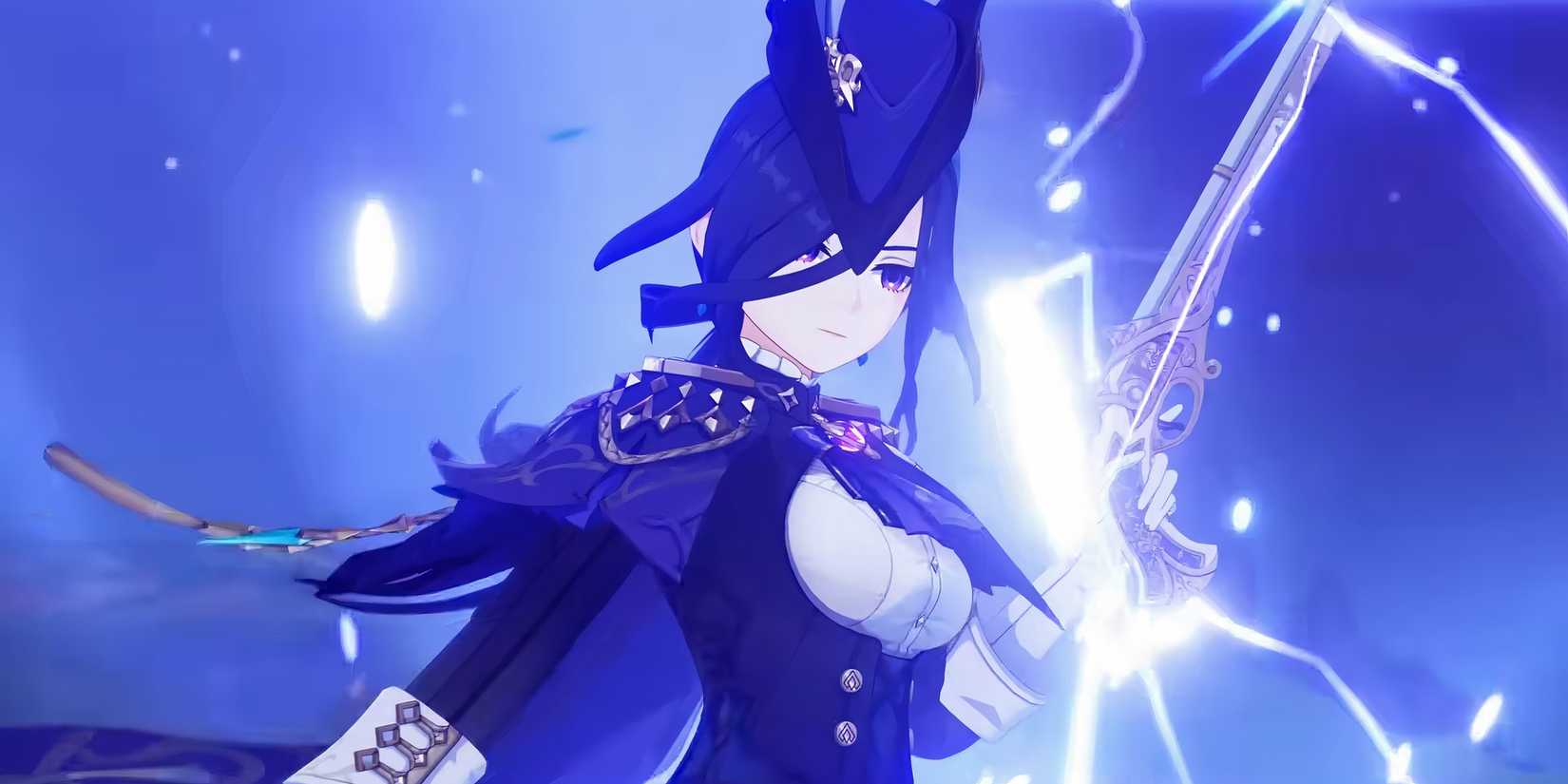 Genshin Impact's Clorinde is surronded by Electro energy.
