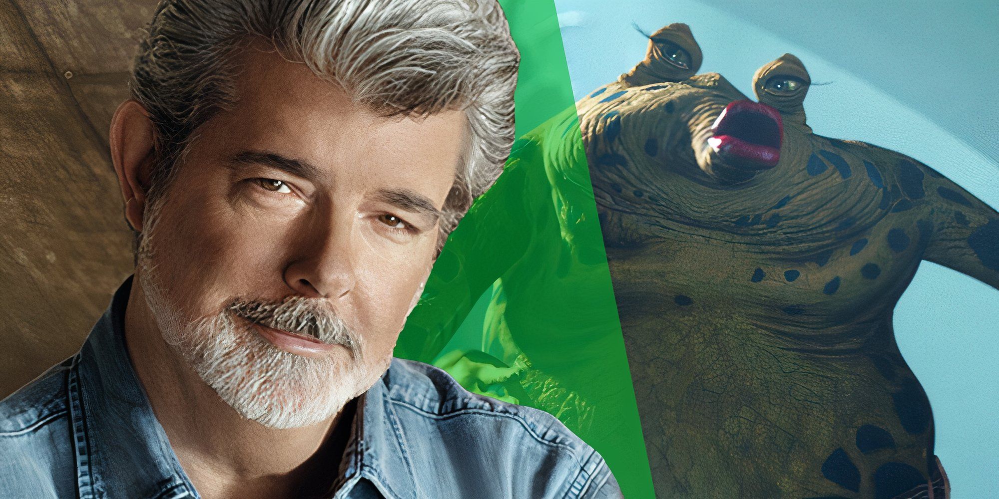 George Lucas next to Sy Snootles from the special edition release of Return of the Jedi (1983)