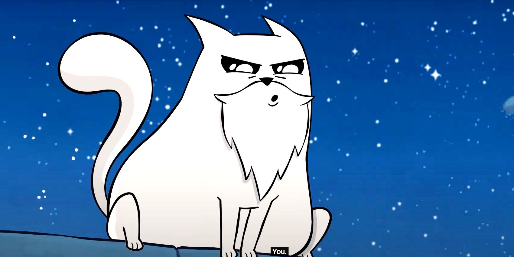 Deus sentado em um telhado no trailer de Exploding Kittens