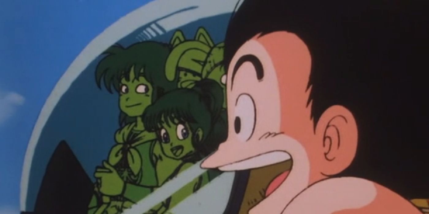 Goku sorrindo ao se despedir de Bulma, Yamcha e Oolong em Dragon Ball.