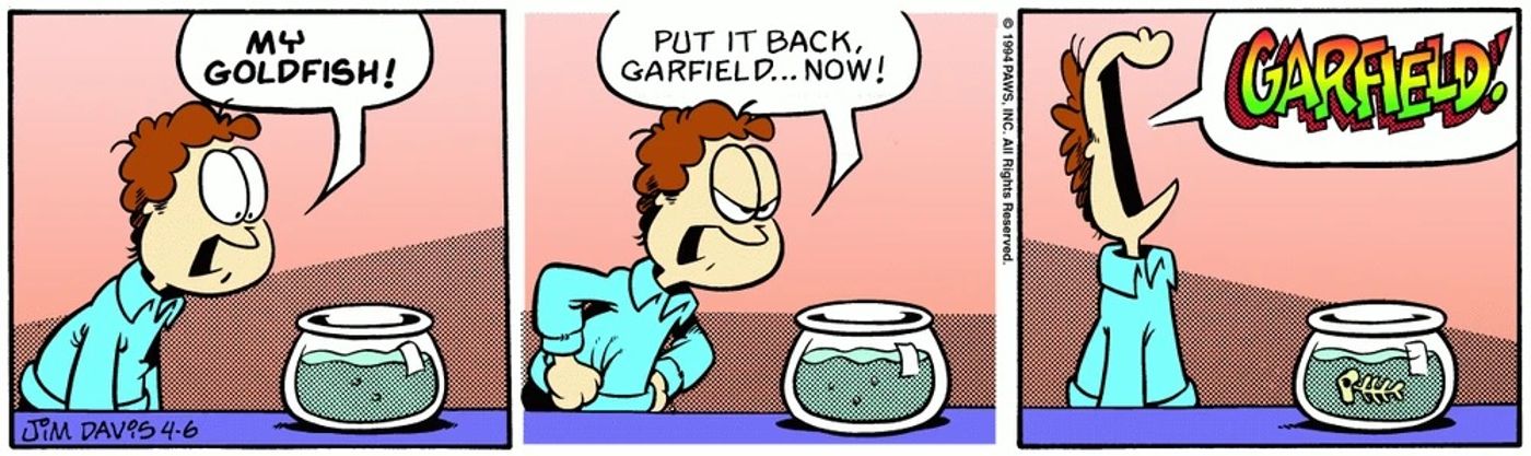Garfield Gives Jon His Goldfish Back...What's Left Anyway