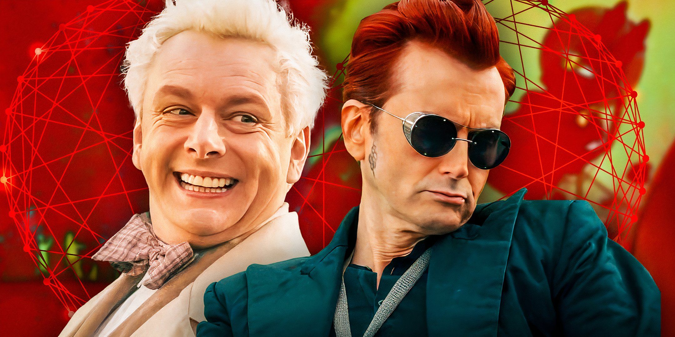 Good Omens happy Aziraphale and unamused Crowley