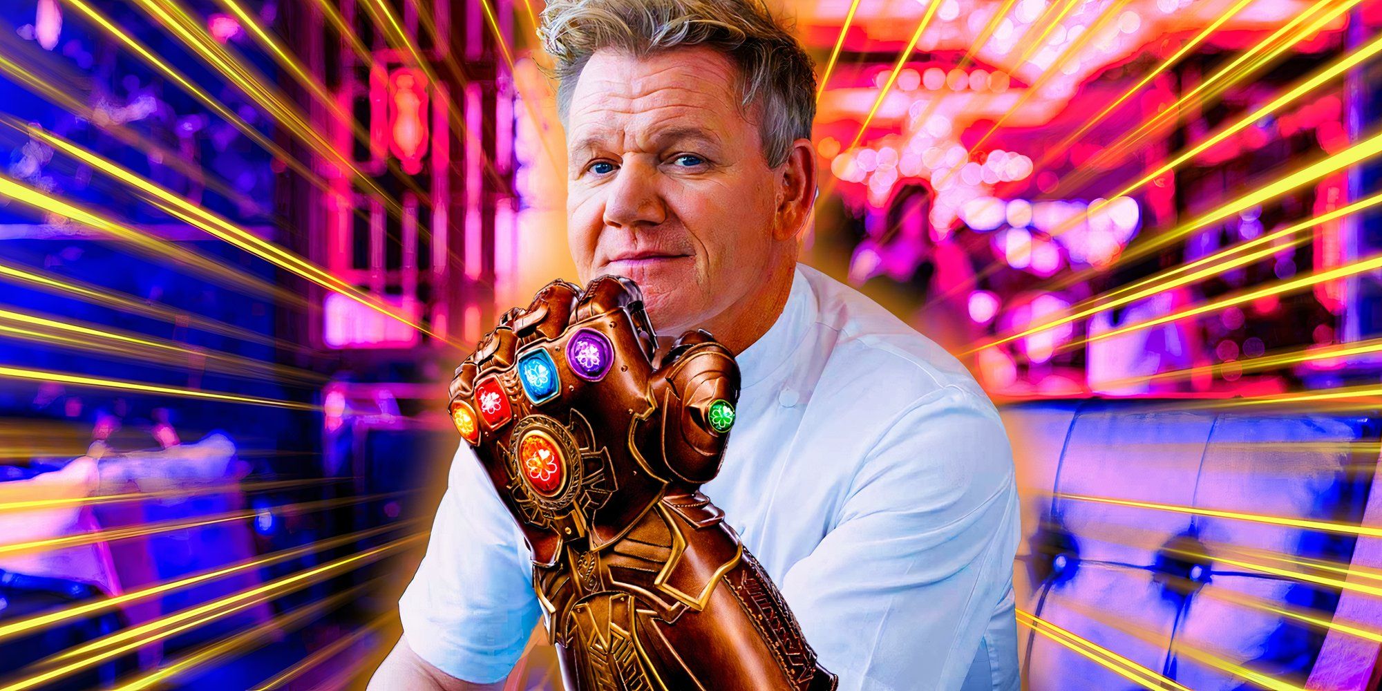 gordon ramsay from hells kitchen with marvel power glove on