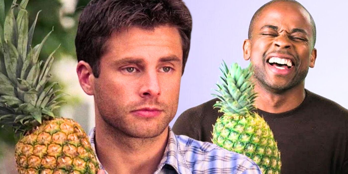 A collage image of Shawn and Gus holding pineapples in Psych - created by Tom Russell