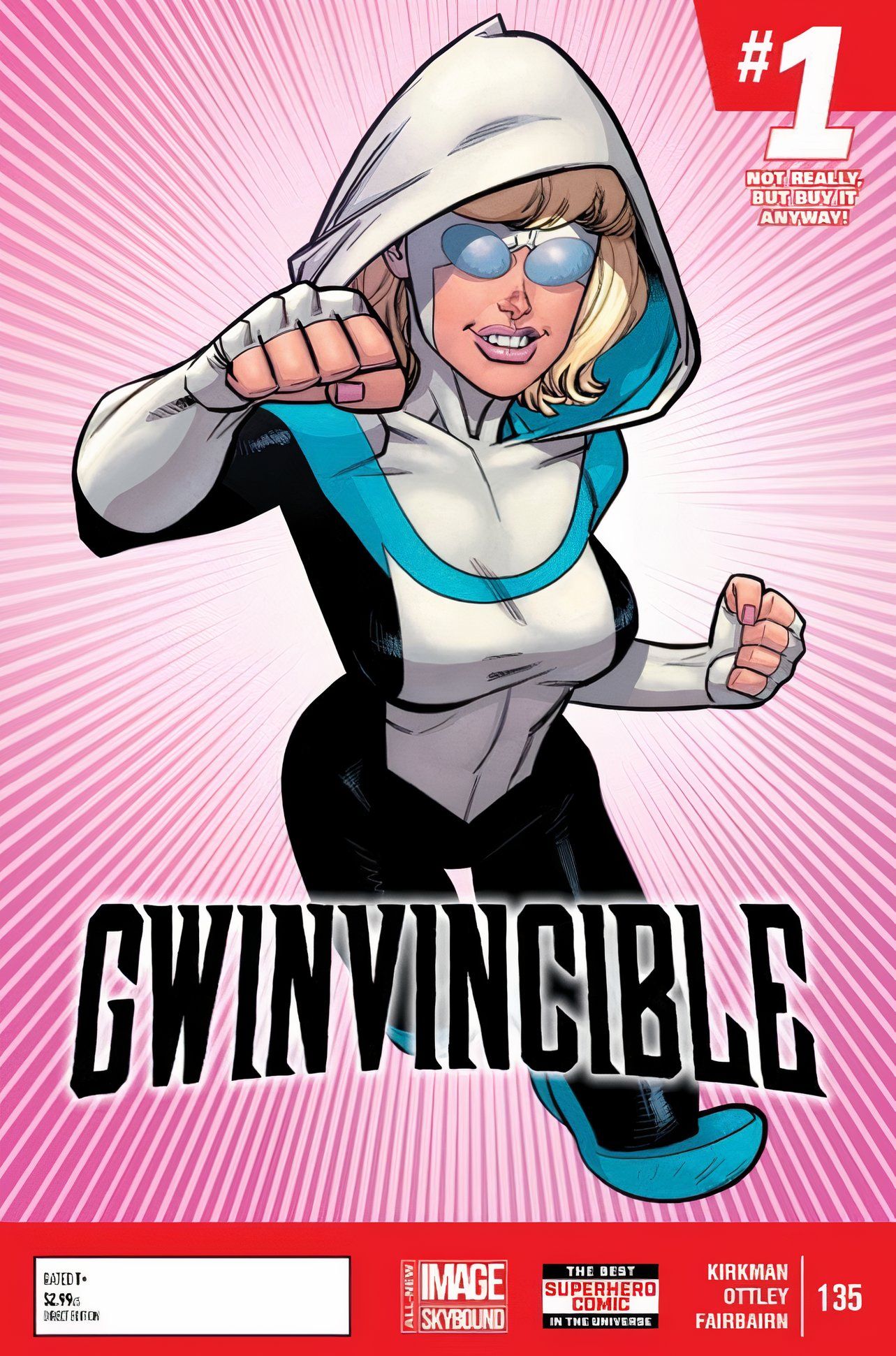 Gwinvincible April Fools variant cover of Invincible 135 featuring Spider-Gwen as Mark