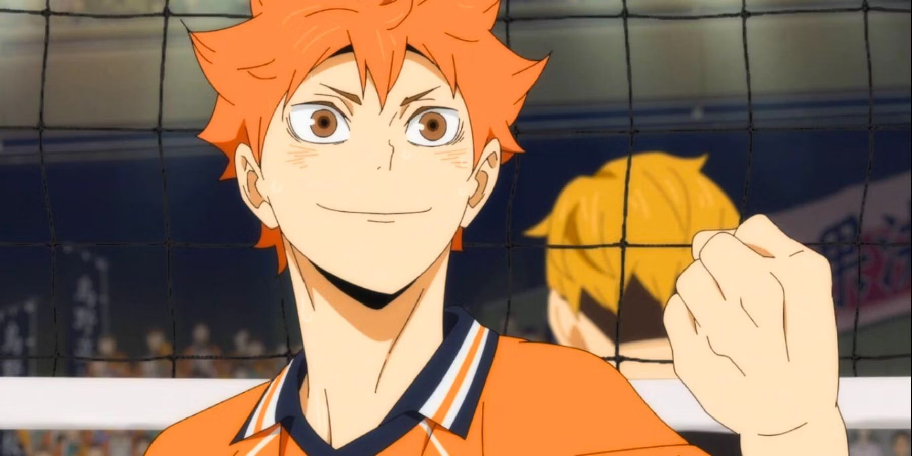 Shouyou Hinata levantando o punho e sorrindo em Haikyuu