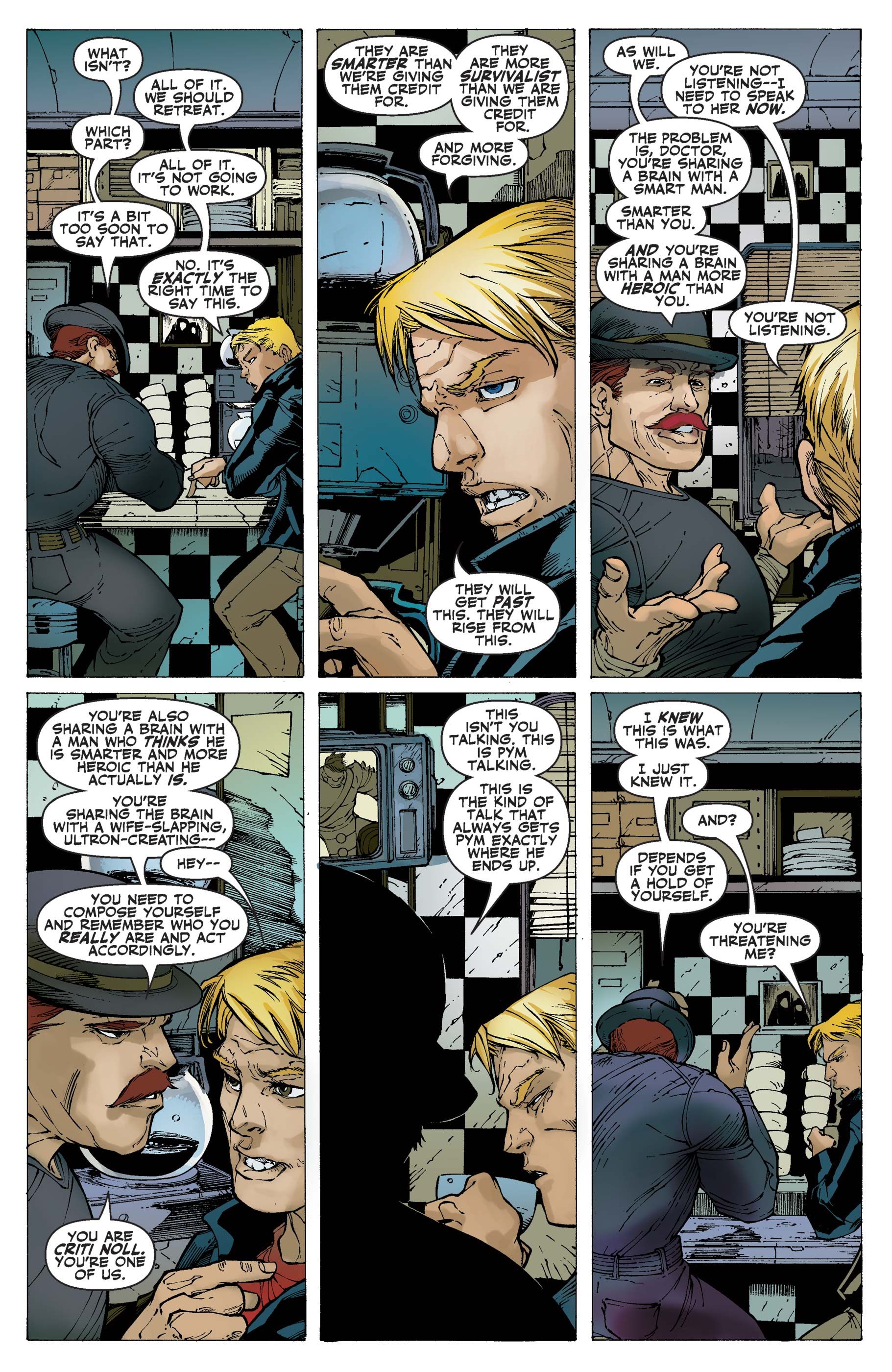 As cópias Skrull de Hank Pym e Dum Dum Dugan discutem em Mighty Avengers vol 1 #17