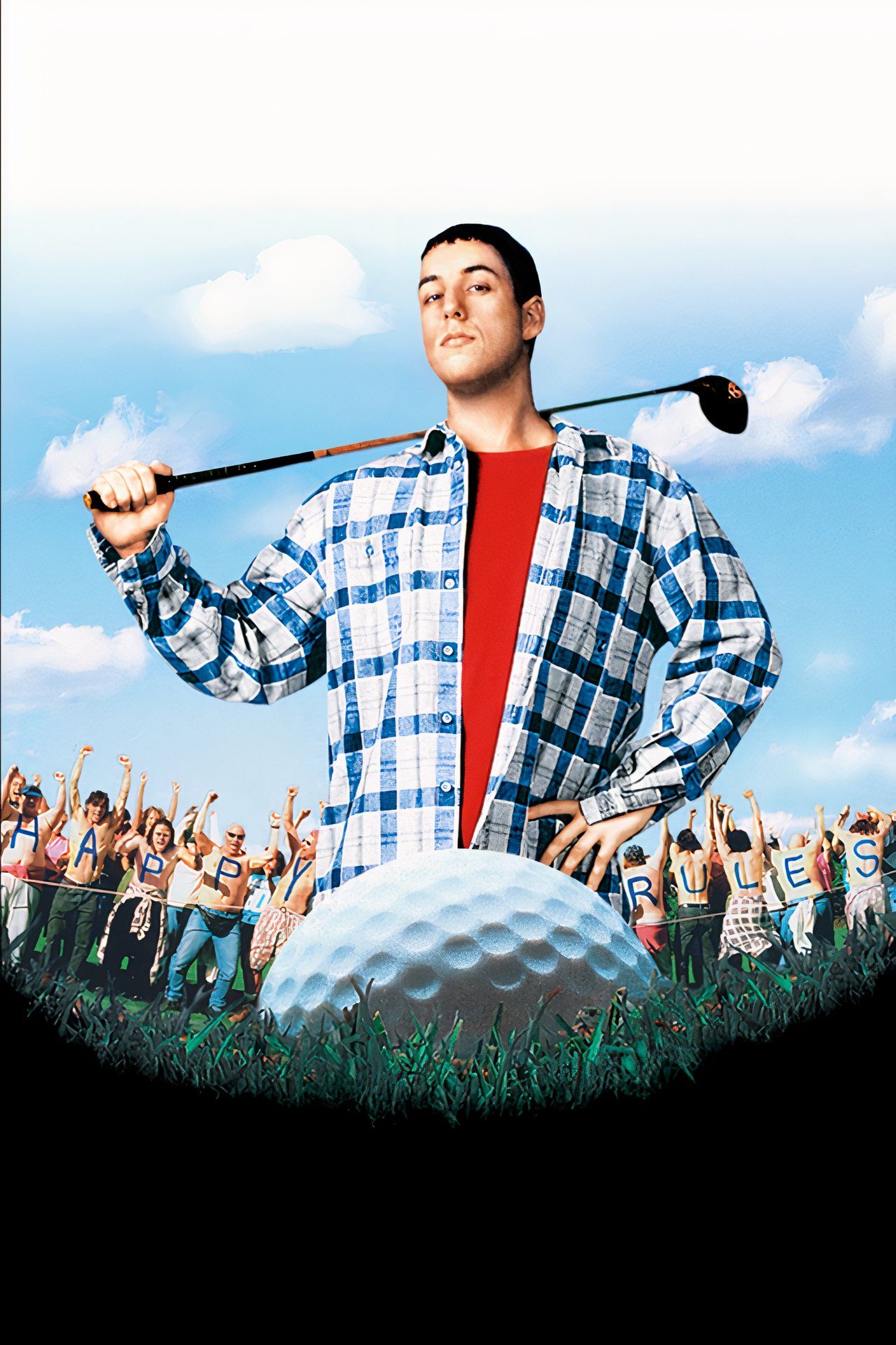 Pôster sem texto de Happy Gilmore mostrando Adam Sandler segurando um taco de golfe olhando para uma bola