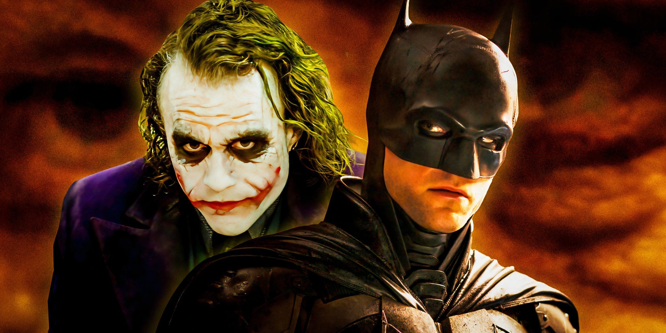 Heath Ledger as the Joker in The Dark Knight and Robert Pattinson as Batman in The Batman