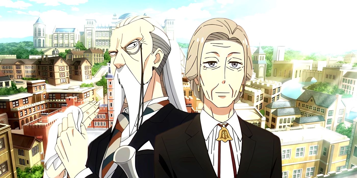 Master Henderson is standing and cleaning his hand as he looks at Martha. Behind them, Eden Academy can be seen.