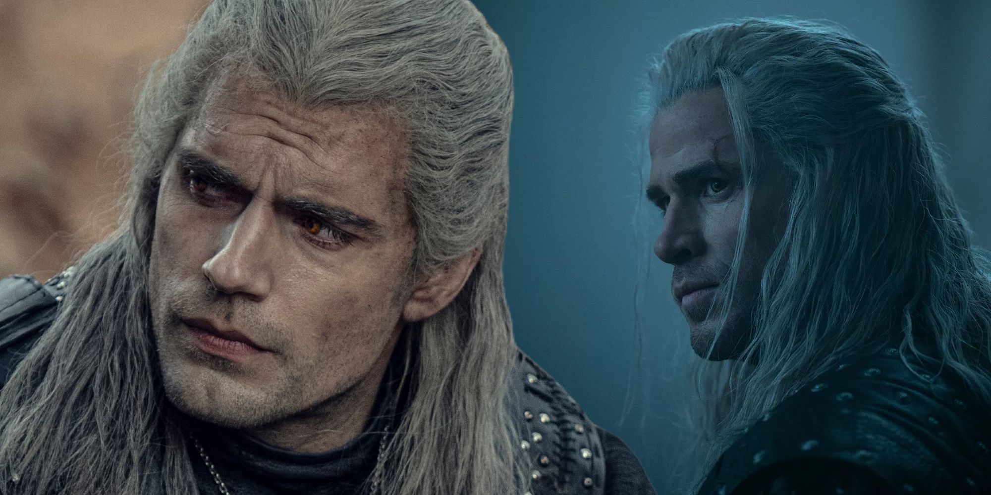 Henry Cavill and Liam Hemsworth as Geralt of Rivia in Netflix's The Witcher