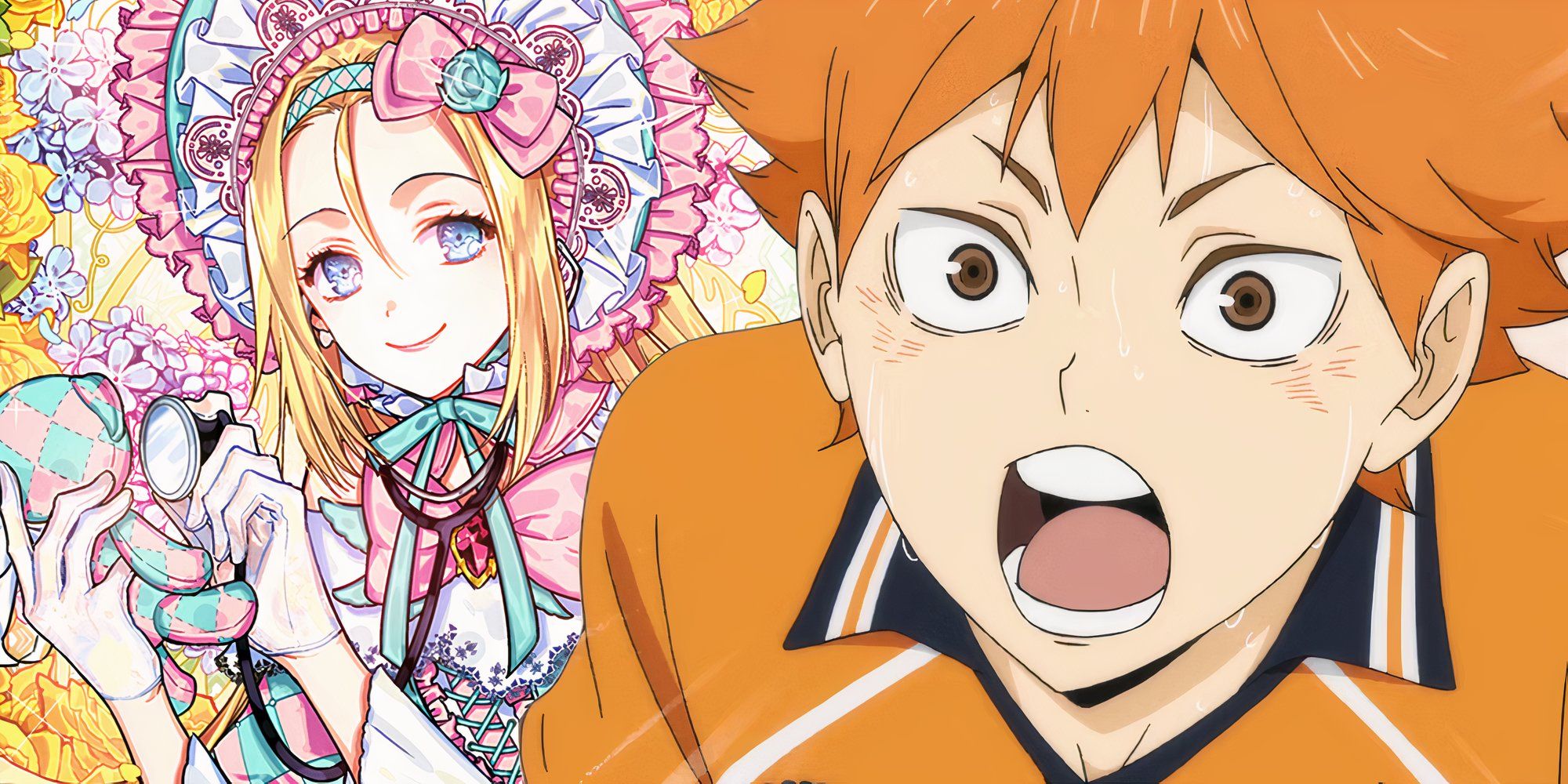 hinata from haikyuu looking suprised with doctor elise in the background