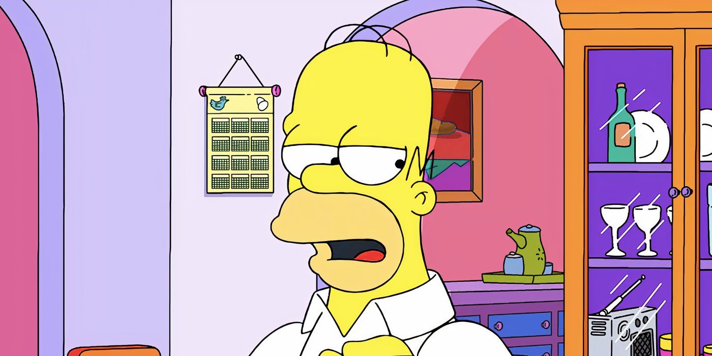 Homer parece fora da tela enquanto está na cozinha do episódio 18 da 35ª temporada de Os Simpsons
