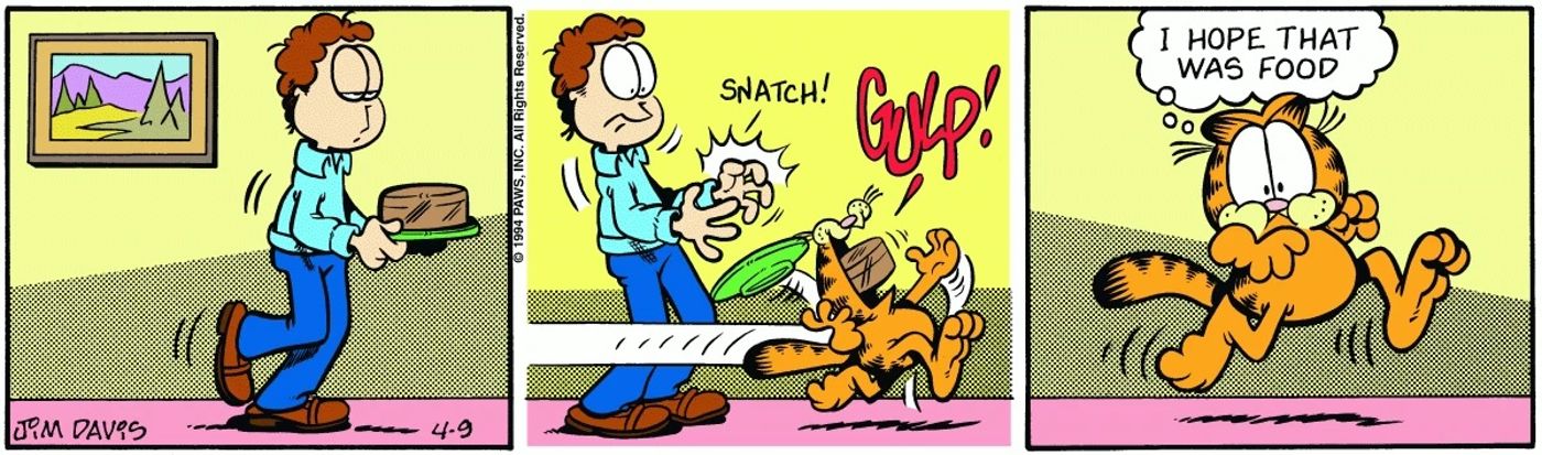 Garfield come algo do prato sem ver se é realmente comida