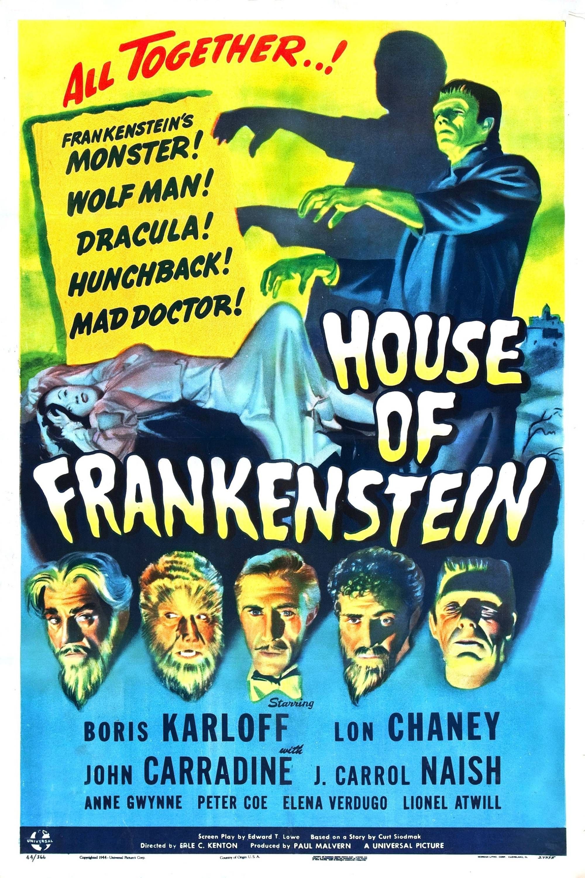 House of Frankenstein (1944) - Poster - Boris Karloff & Lon Chaney & John Carradine & J.Carrol Naish