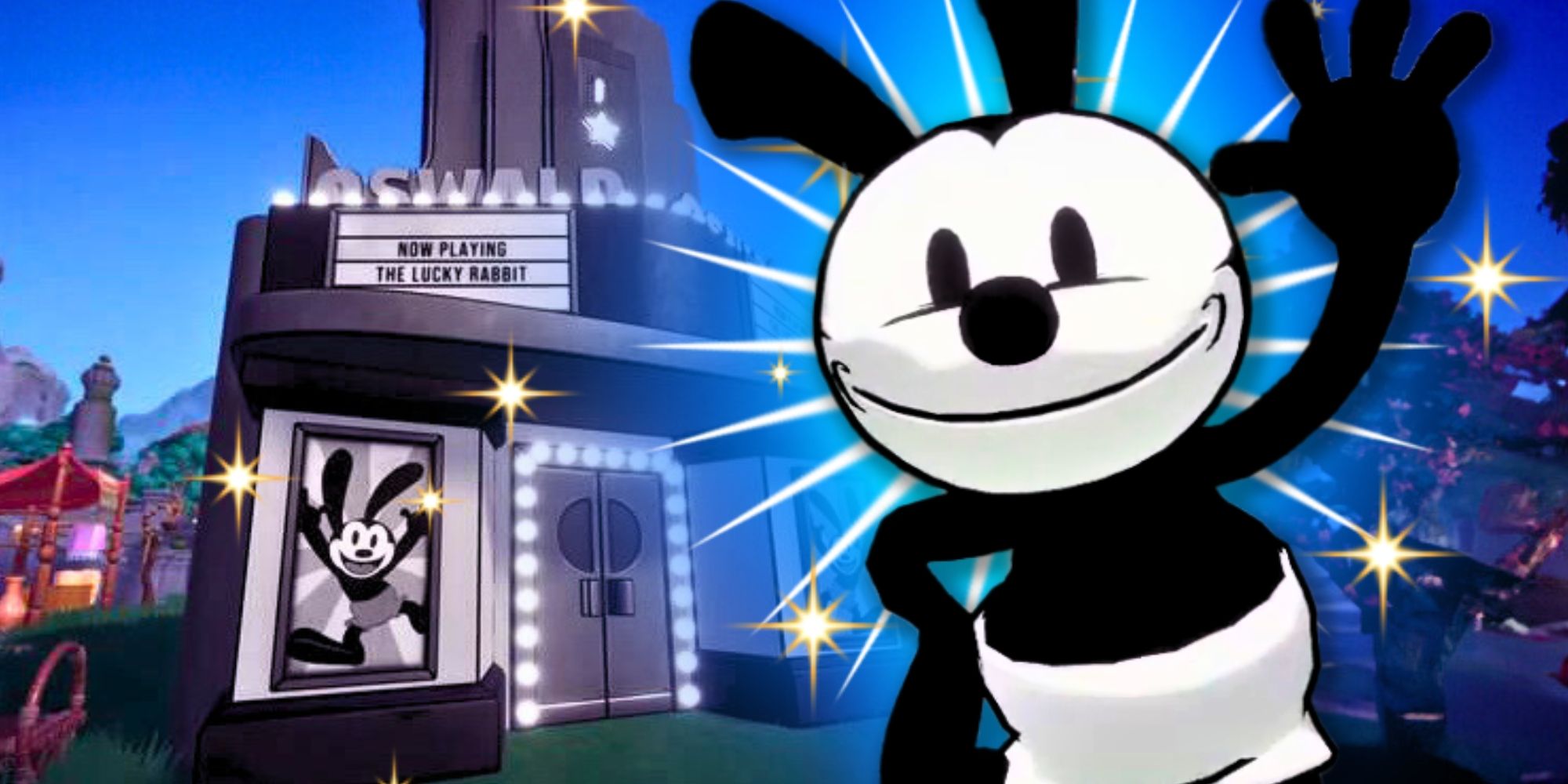 Oswald in front of his house in Disney Dreamlight Valley