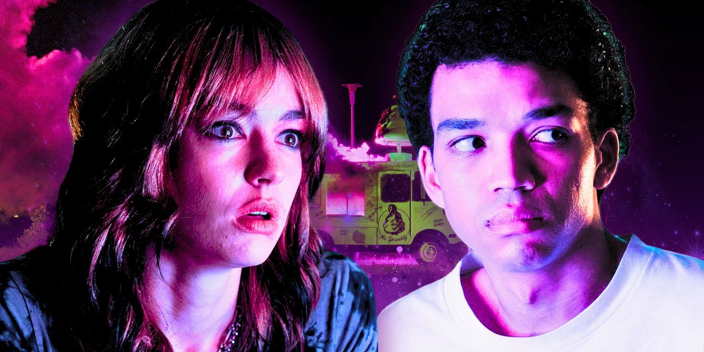Bridgette Lundy-Paine as Maddy and Justice Smith as Owen in I Saw the TV Glow.