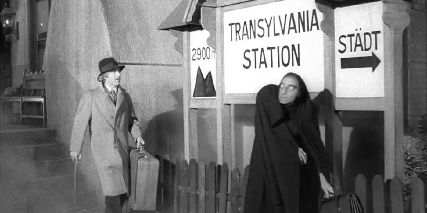 Igor (Marty Feldman) stands at Transylvania Station in Young Frankenstein