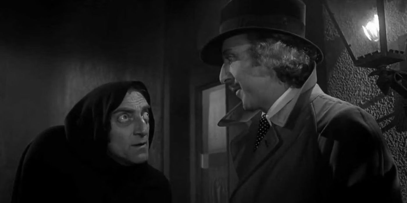Igor (Marty Feldman) talking closely with Dr Frankenstein (Gene Wilder) in Young Frankenstein