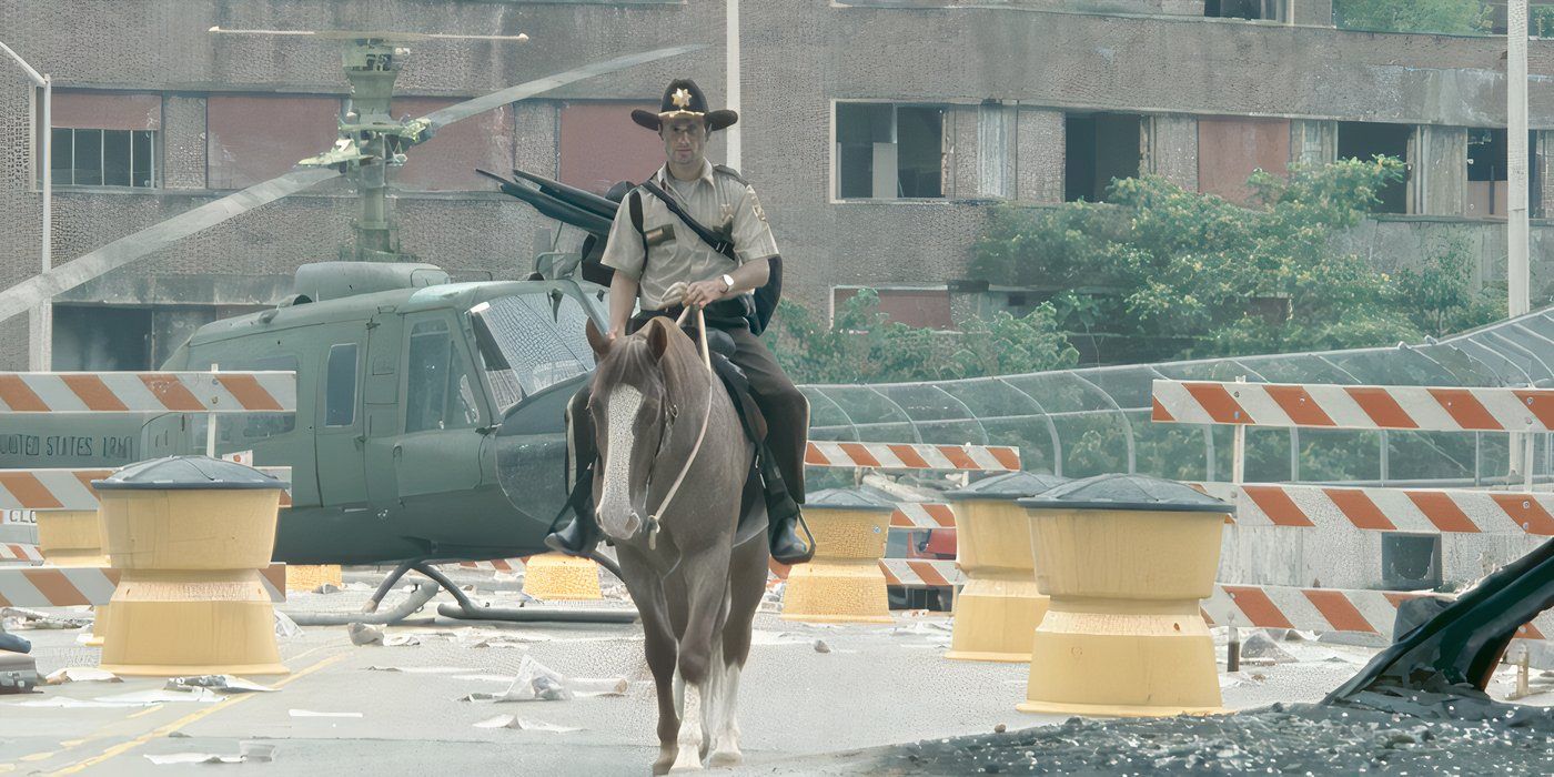 Rick (Andrew Lincoln) chega a Atlanta no episódio 1 da primeira temporada de The Walking Dead