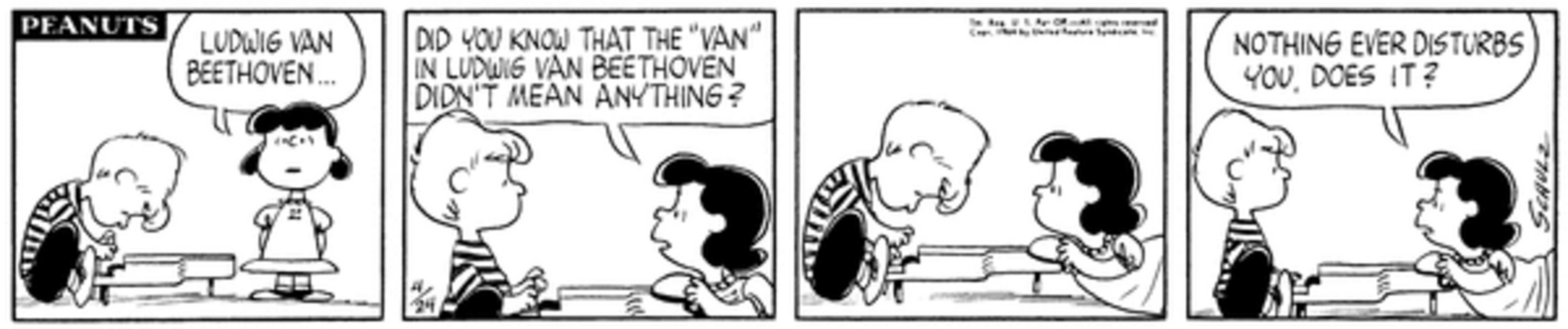 Schroeder and Lucy in Peanuts.