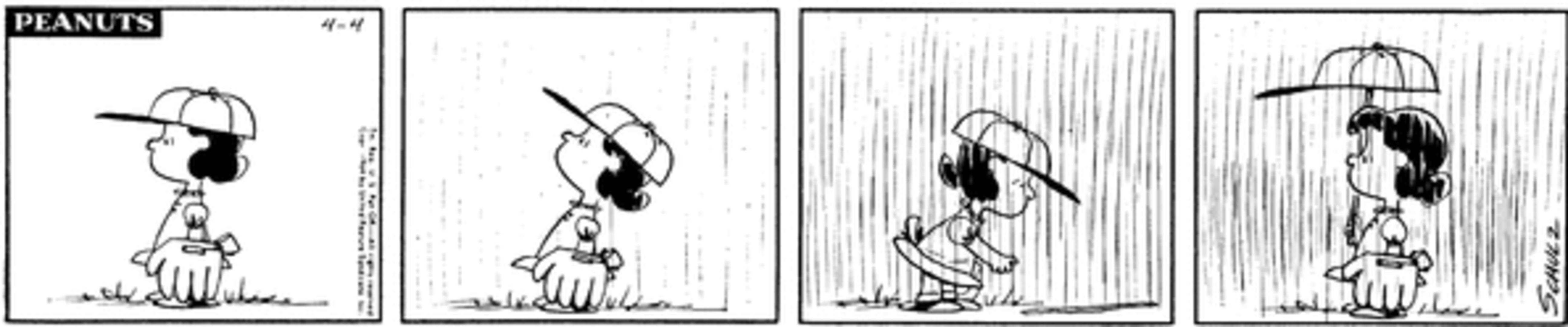 Lucy with rain in Peanuts.