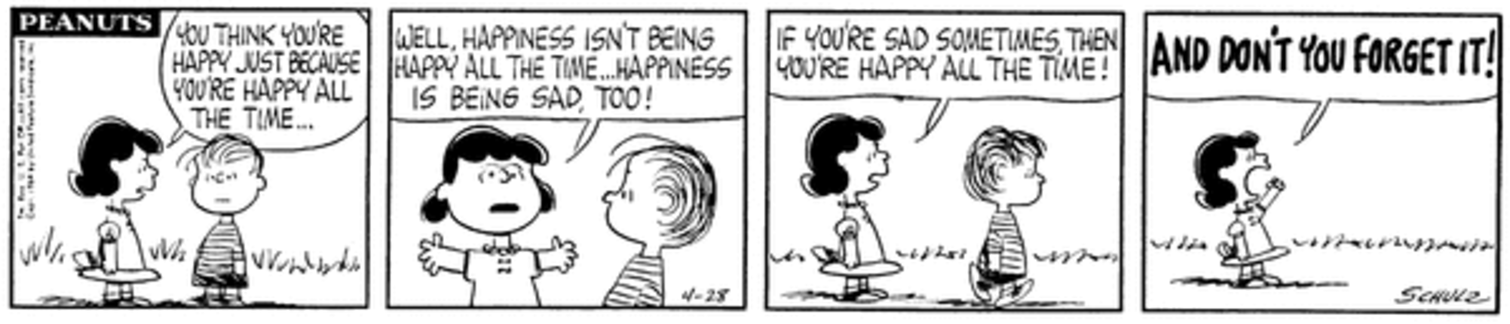 Lucy and Linus in the Peanuts.