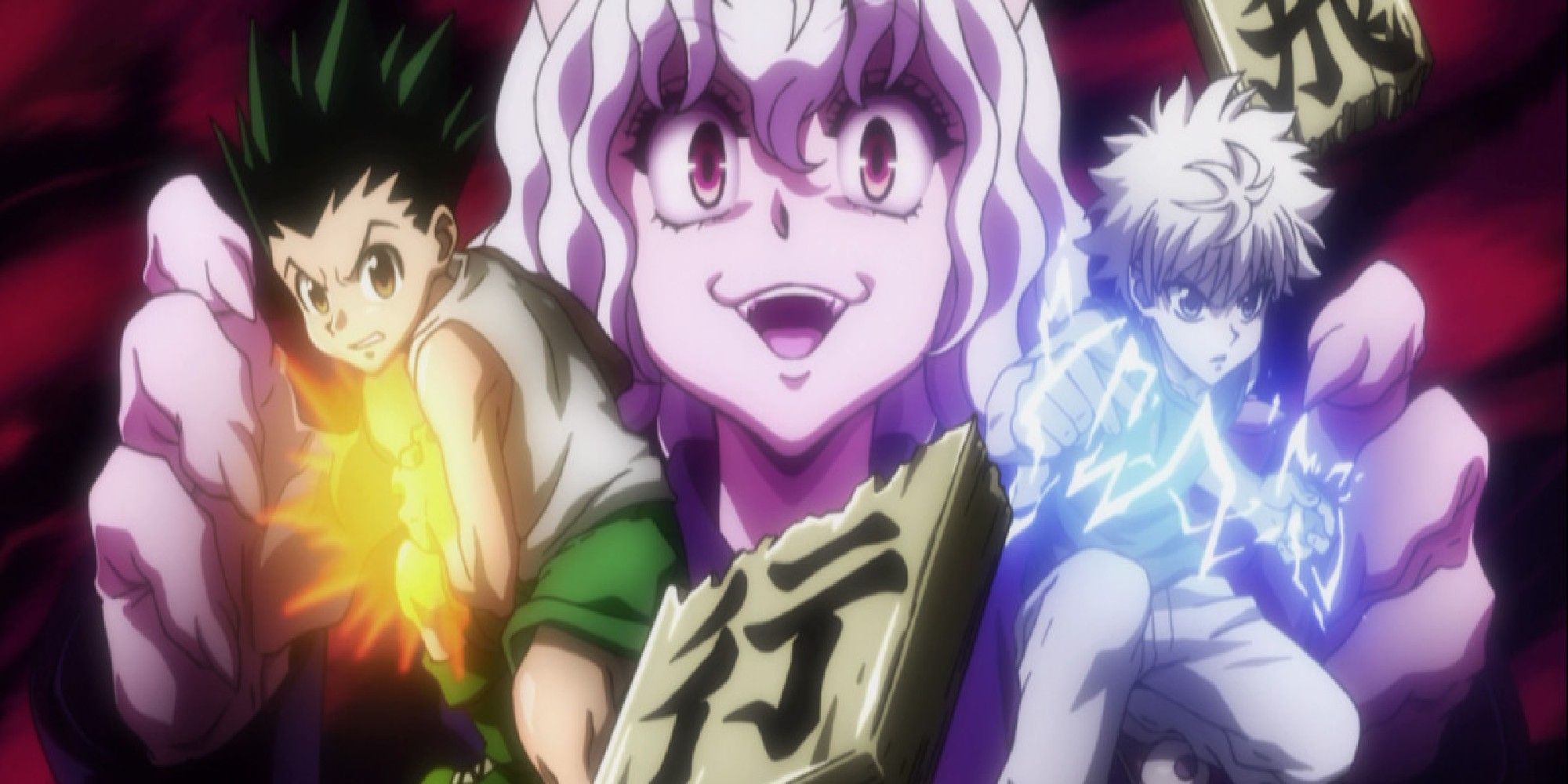 Image of Neferpitou in front of Gon and Killua