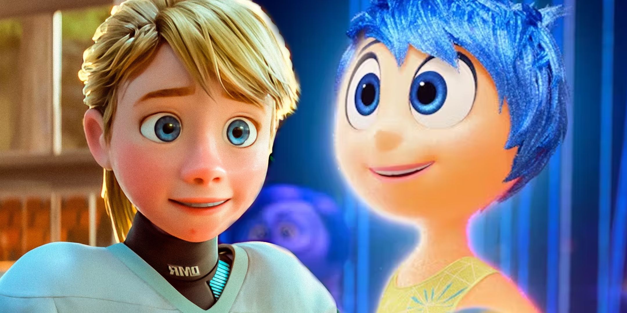 Riley smiling next to Joy smiling in Inside Out 2