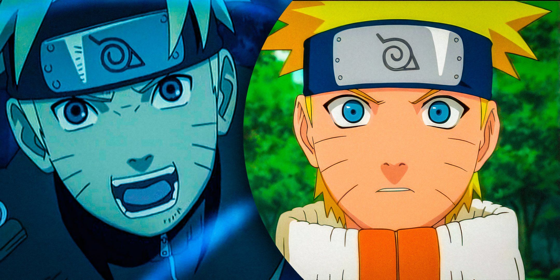 A collage of Naruto from Naruto and Naruto Shippuden.