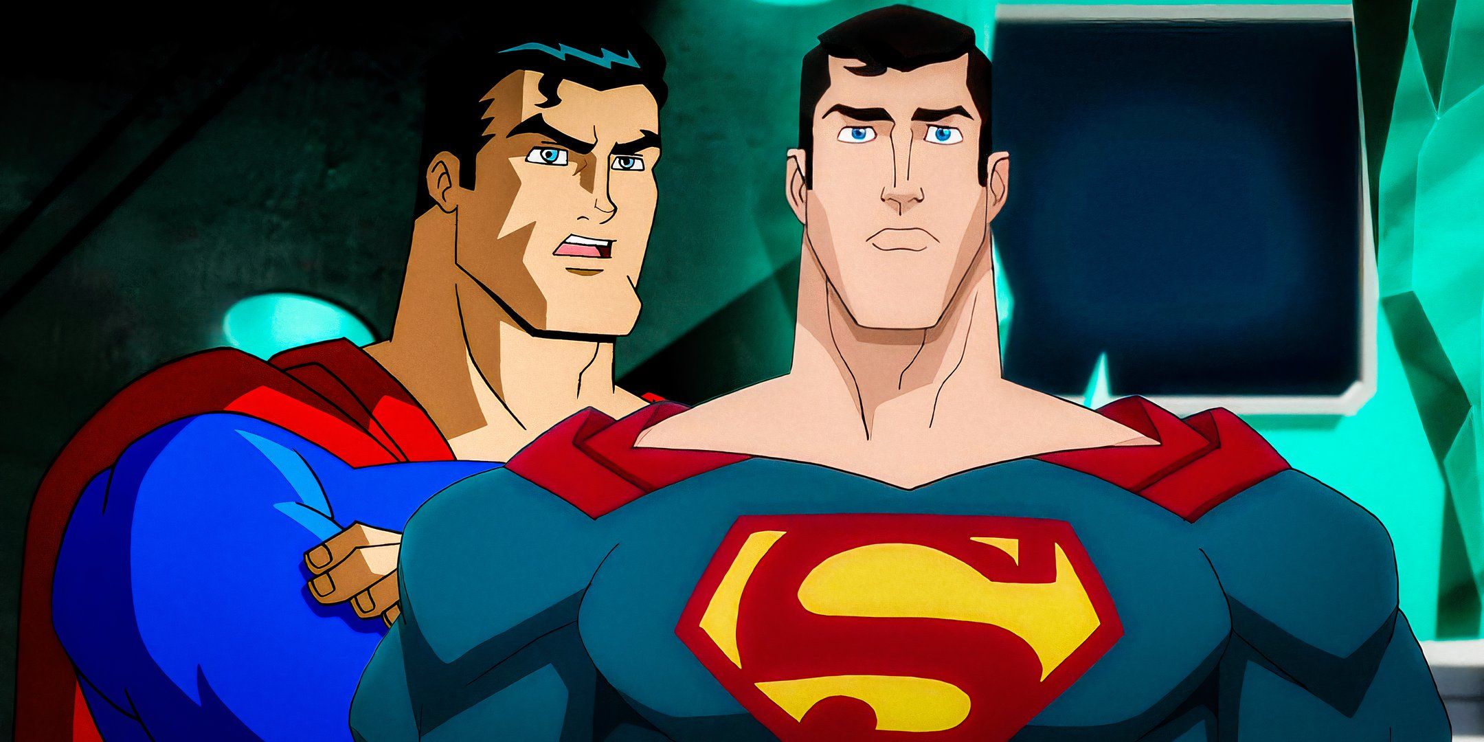 A split image of Superman from various DC animated movies