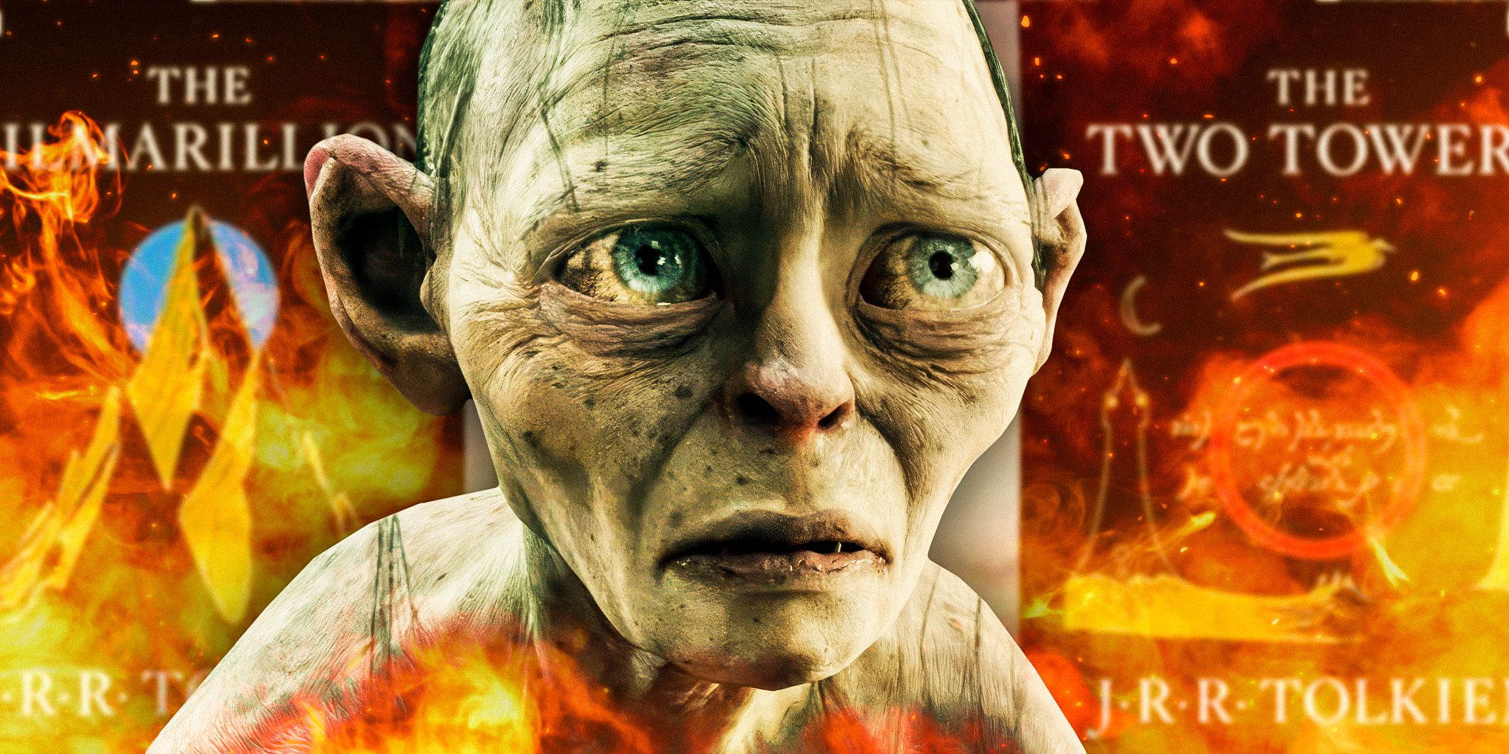 Gollum with the LOTR book covers