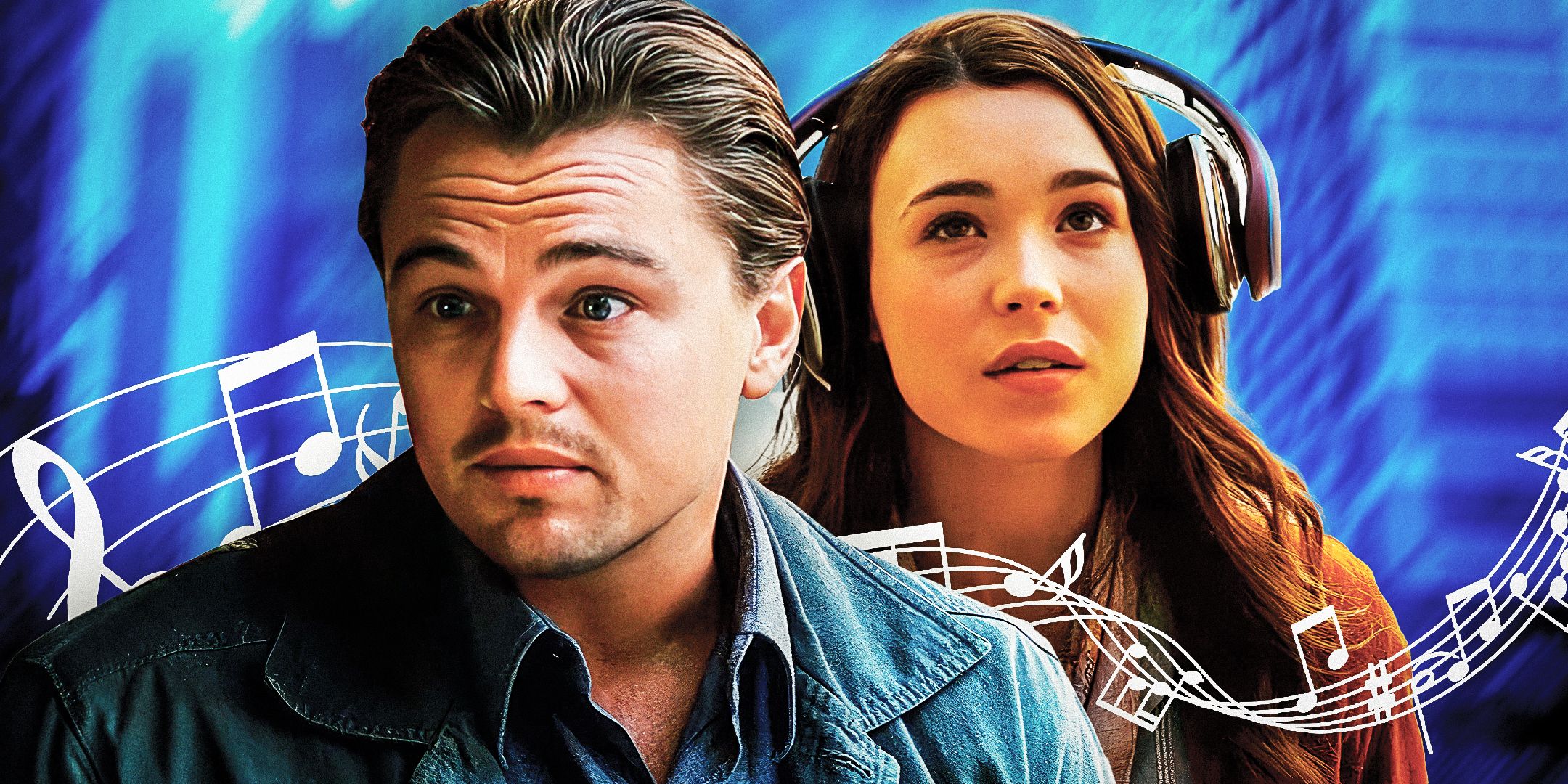 Inception Leonardo DiCaprio as Cobb Elliot Page as Ariadne with music notes behind them