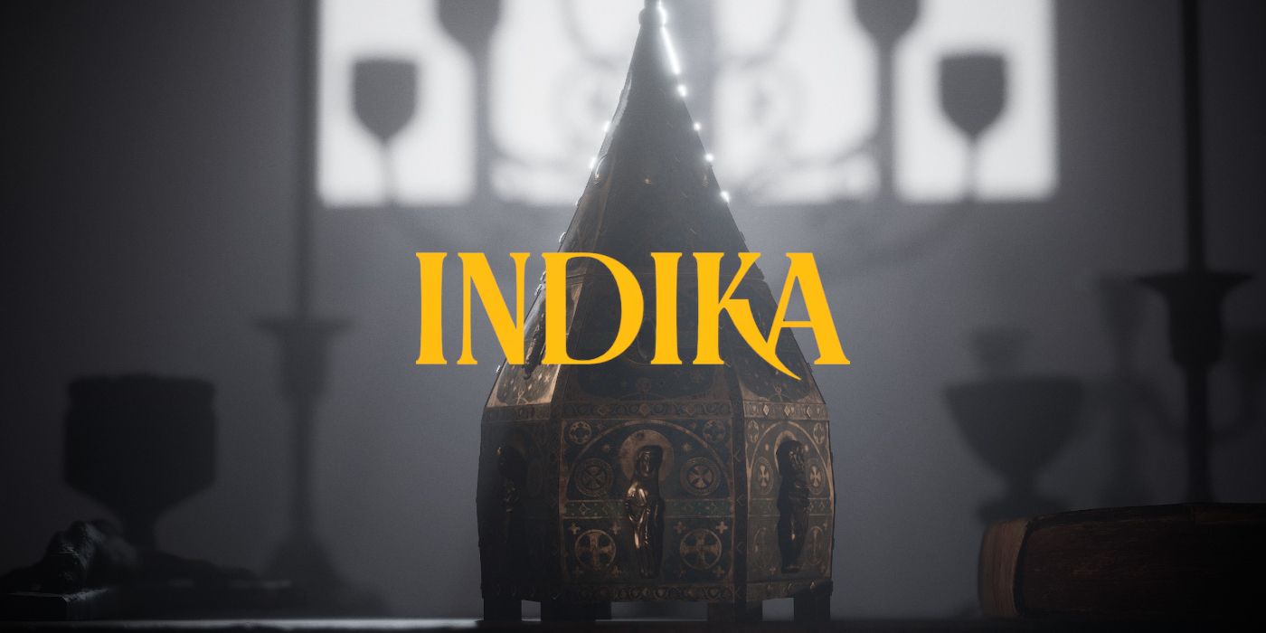 A pointed censer with the logo of Indika emblazoned on the front in yellow font. 