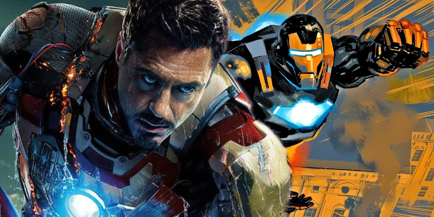 MCU Iron Man with his Marvel Comics' son behind him.