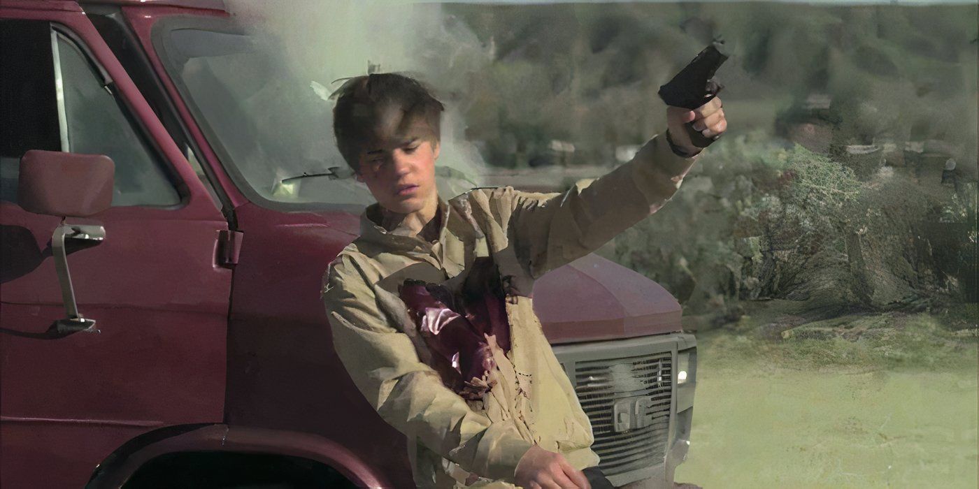 Jason (Justin Bieber) getting shot after he pulls out a gun in CSI.