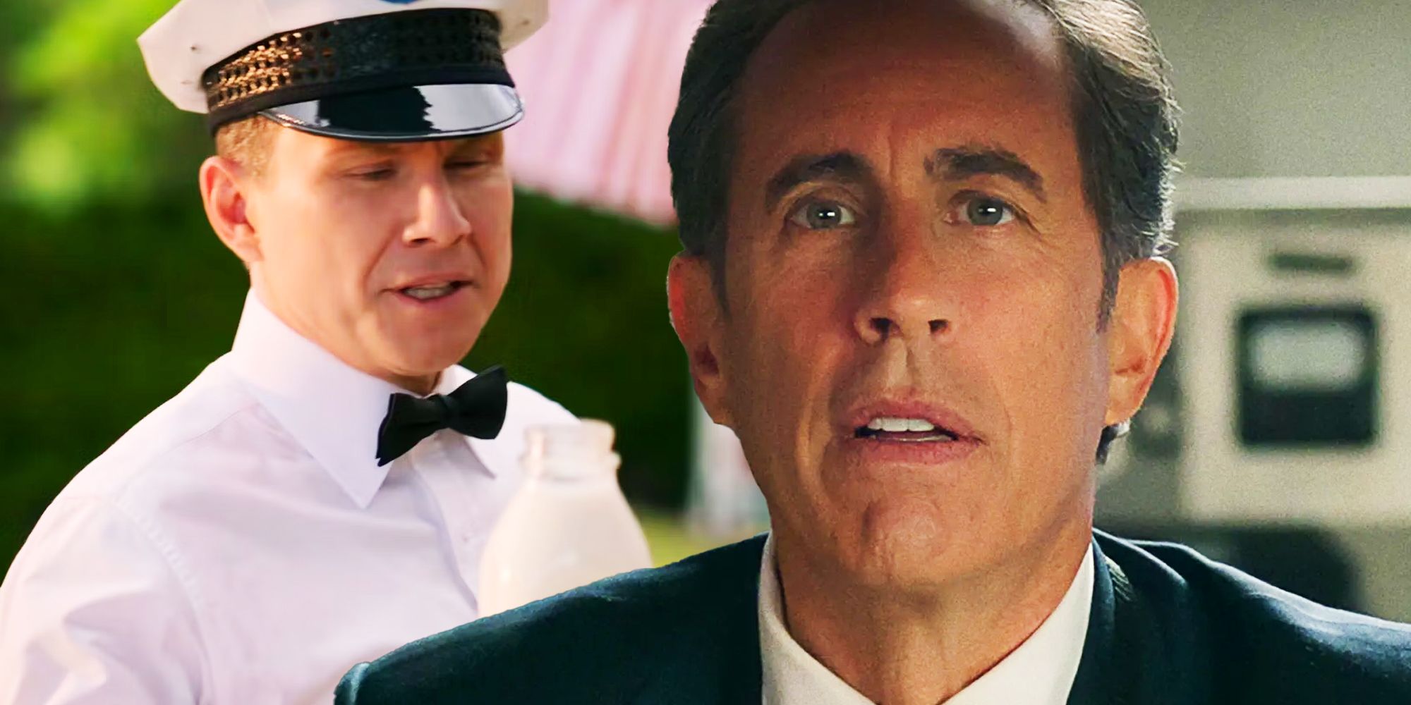 Jerry Seinfeld and a milkman in Unfrosted
