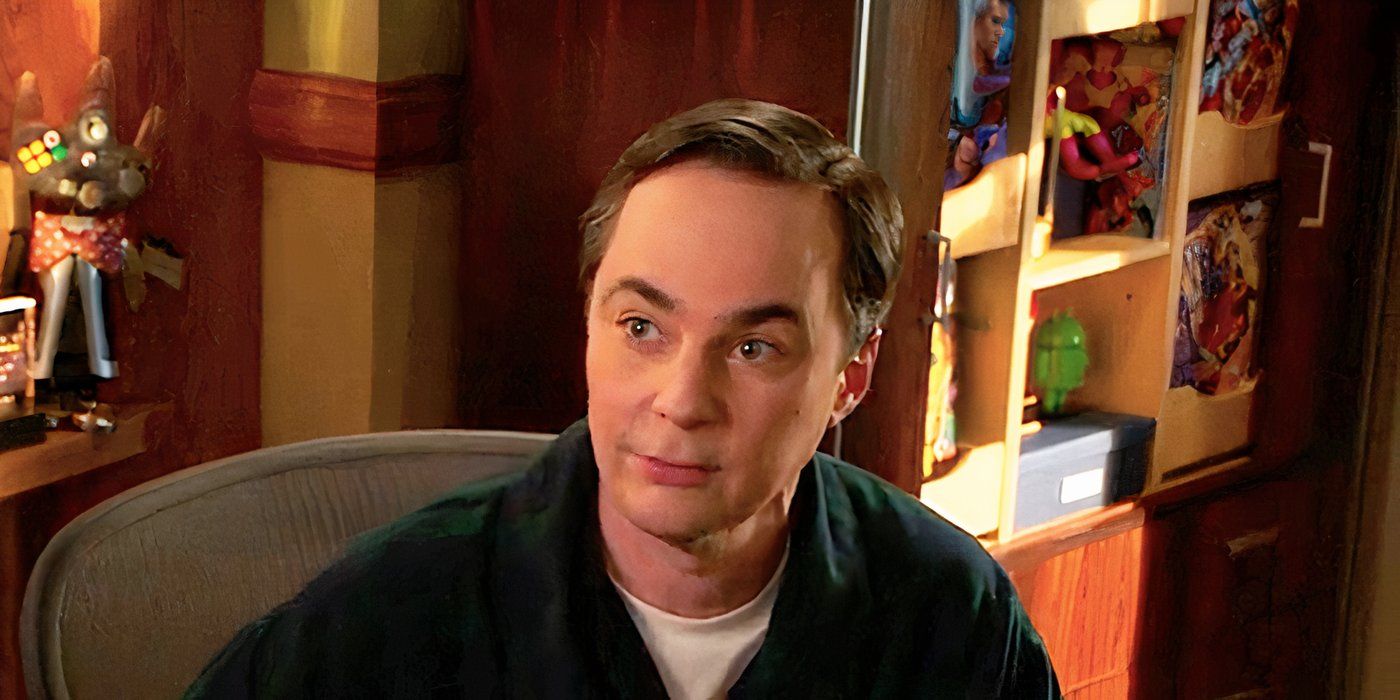 Jim Parsons' Sheldon sits at a desk looking excited in Young Sheldon series finale