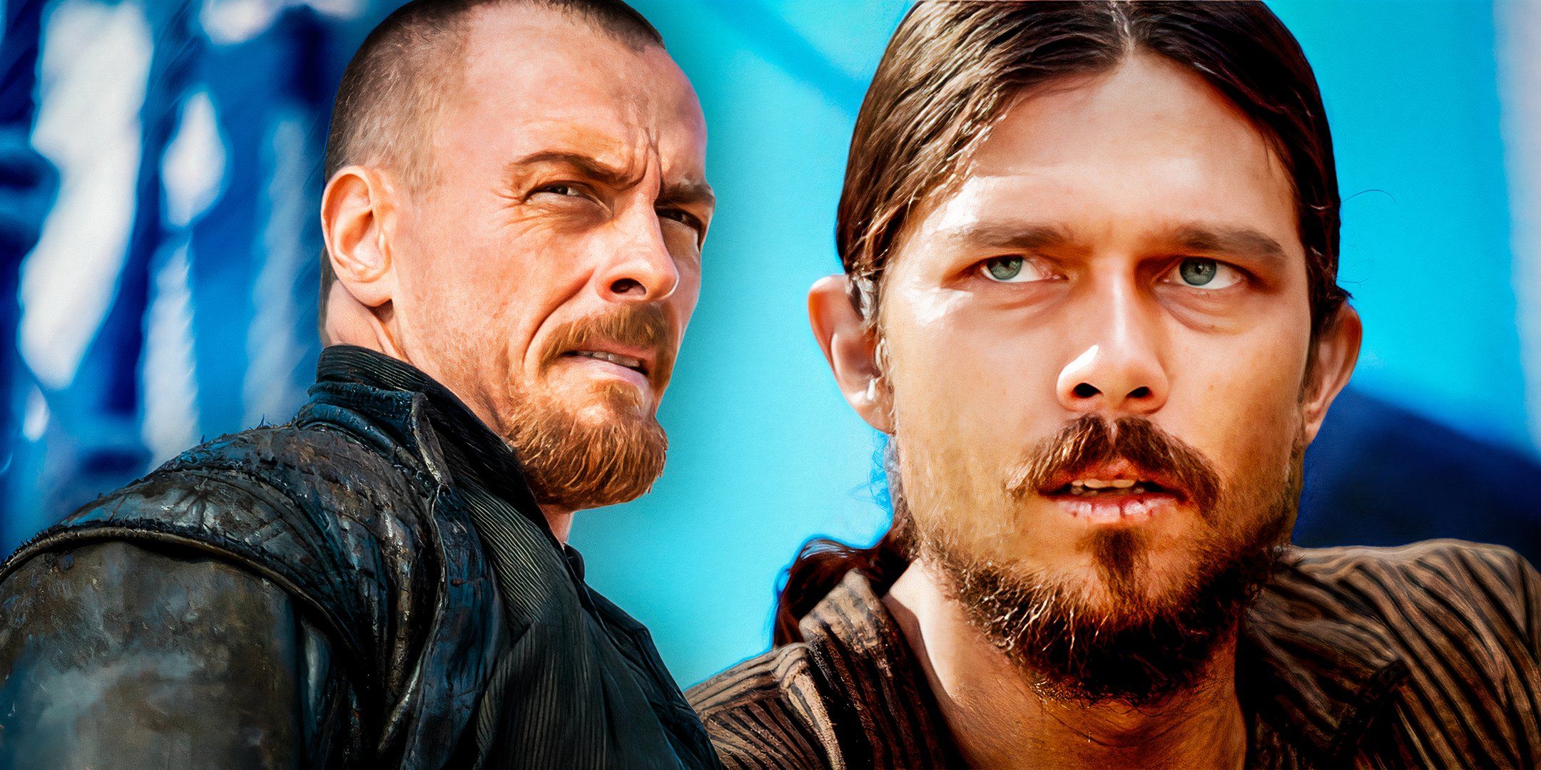 Luke Arnold as John Silver and Toby Stephens as Captain Flint in Black Sails