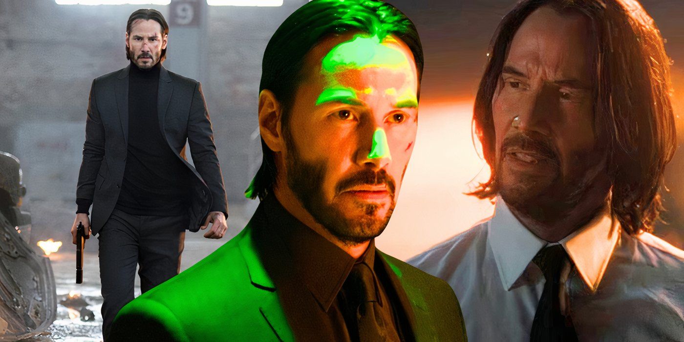 A collage of 3 images of John Wick from the John Wick movies - created by Tom Russell