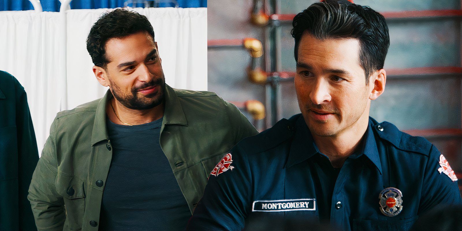 Johnny Sibilly as Dominic Amaya and Jay Hayden as Travis Montgomery in Station 19 season 7 episode 8