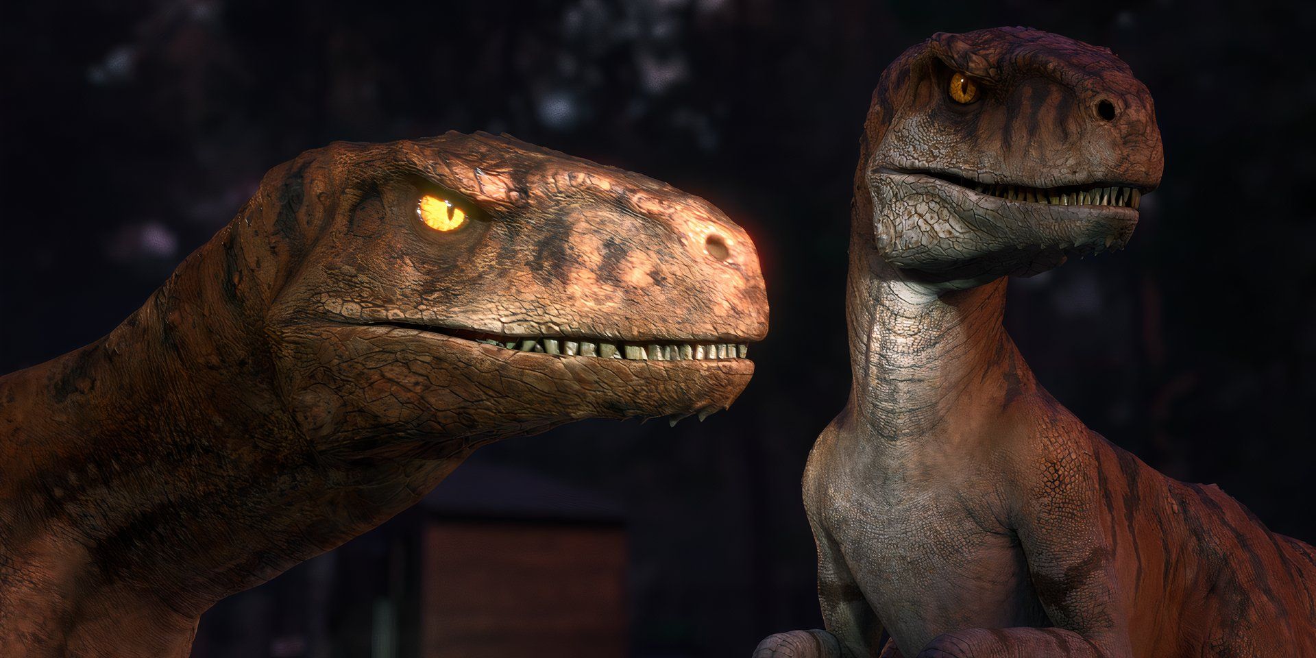 Atrociraptor look to the side in Jurassic World: Chaos Theory.