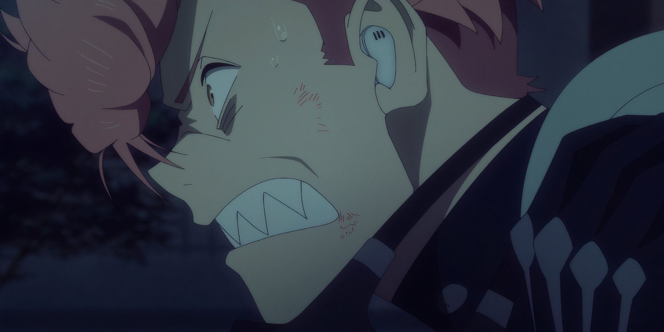 Kaiju No 8 Episode 7 Iharu gritting his teeth while in battle.