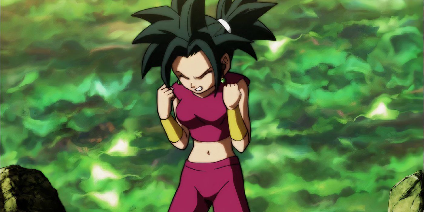 Kefla gets mad with a green sky behind her in Dragon Ball Super.