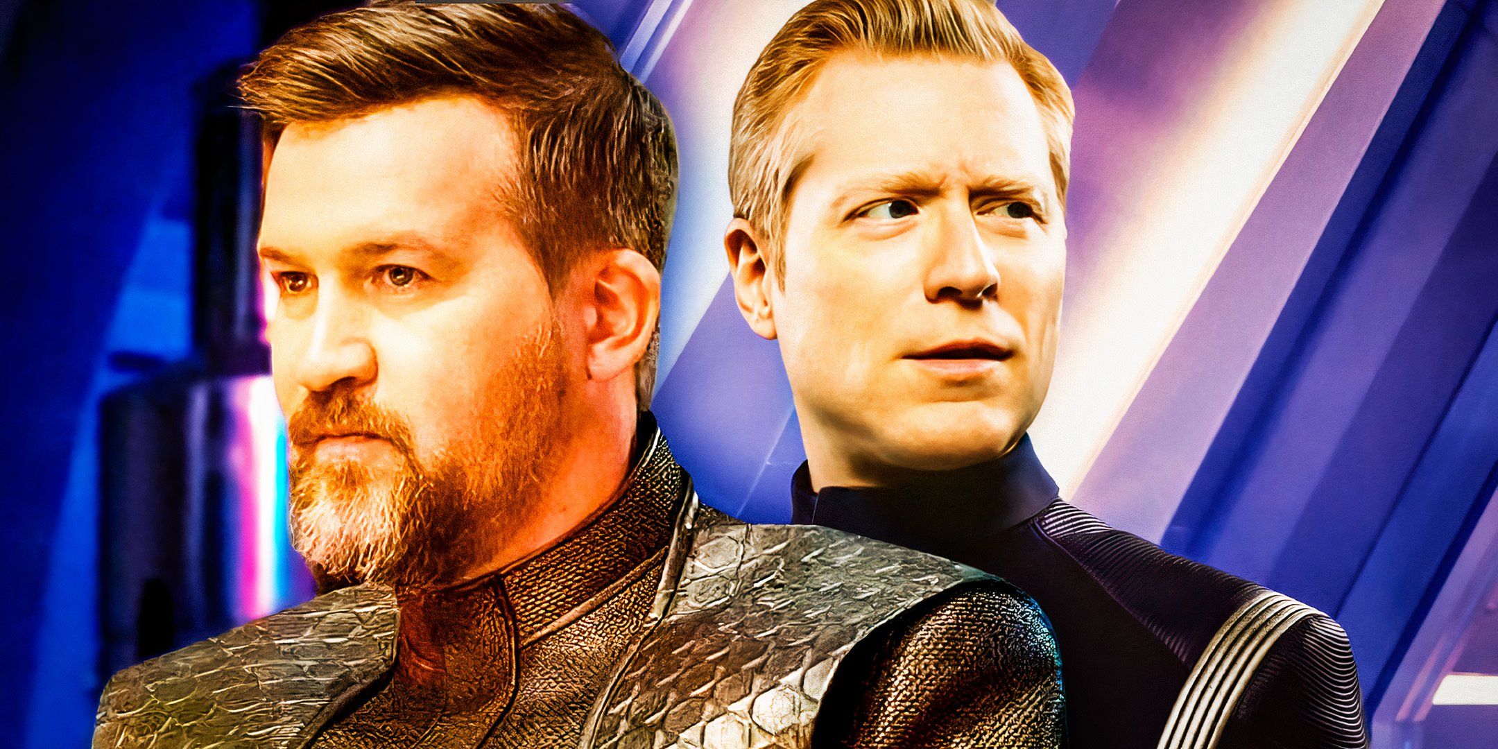 Kenneth Mitchell as Aurellio and Anthony Rapp as Commander Paul Stamets in Star Trek Discovery.