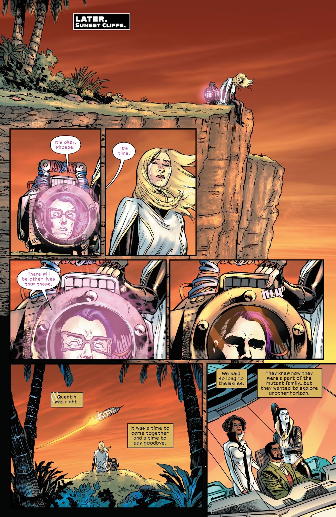 Phoebe Cuckoo senta-se com a cabeça de Quentin Quire após a Guerra dos Dentes de Sabre enquanto ele se despede. 