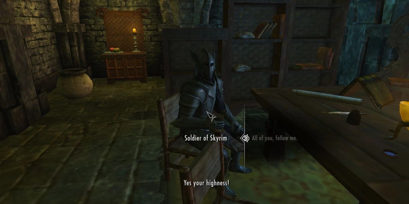 Player commanding soldier in the Become High King of Skyrim Mod
