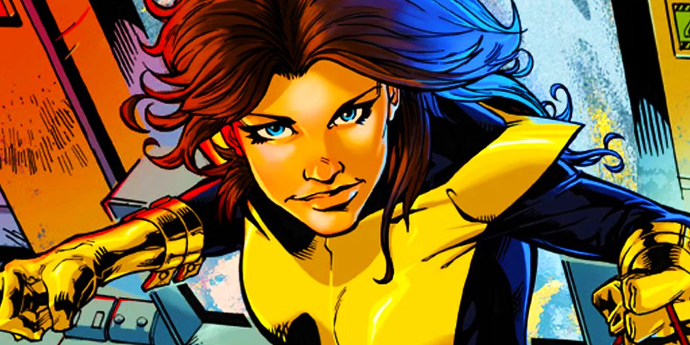 Kitty Pryde con el uniforme amarillo y negro de los X-Men, levantando los puños para luchar.