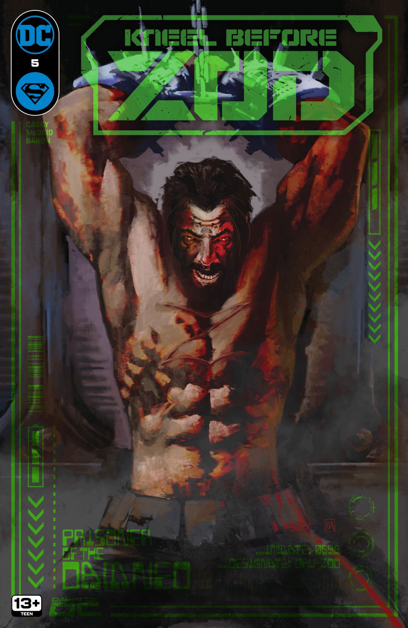 Kneel Before Zod 5 Main Cover: Shirtless General Zod in high tech chains.