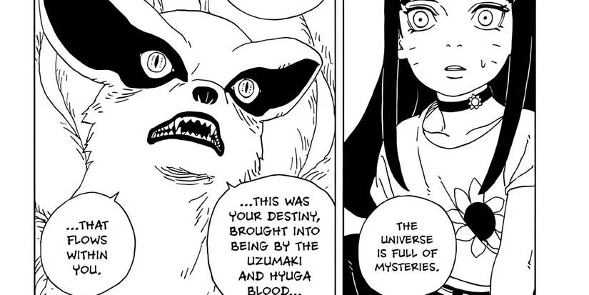 Kurama speaks about Himawari's Hyuga blood being an important part of her becoming his new vessel.